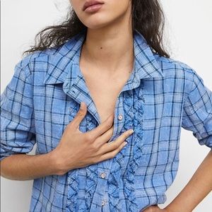 Anthropologie Pilcro Plaid Ruffled Button Down Top • XS